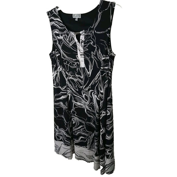 JM Collection Sleeveless Black White Abstract V Neck A Line Dress. Size L - Picture 2 of 10